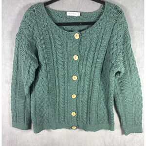Celtic & Co Cable‎ Knit Cardigan Green Pure New Wool Women's Size Small